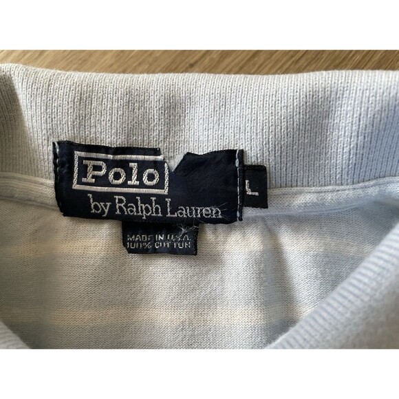 VTG Polo By Ralph Lauren Men’s Polo Short Sleeves Shirt Strip Light Blue Size L - Picture 3 of 6
